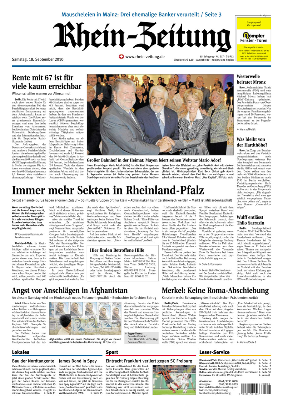 Rhein-Zeitung Koblenz & Region vom Samstag, 18.09.2010