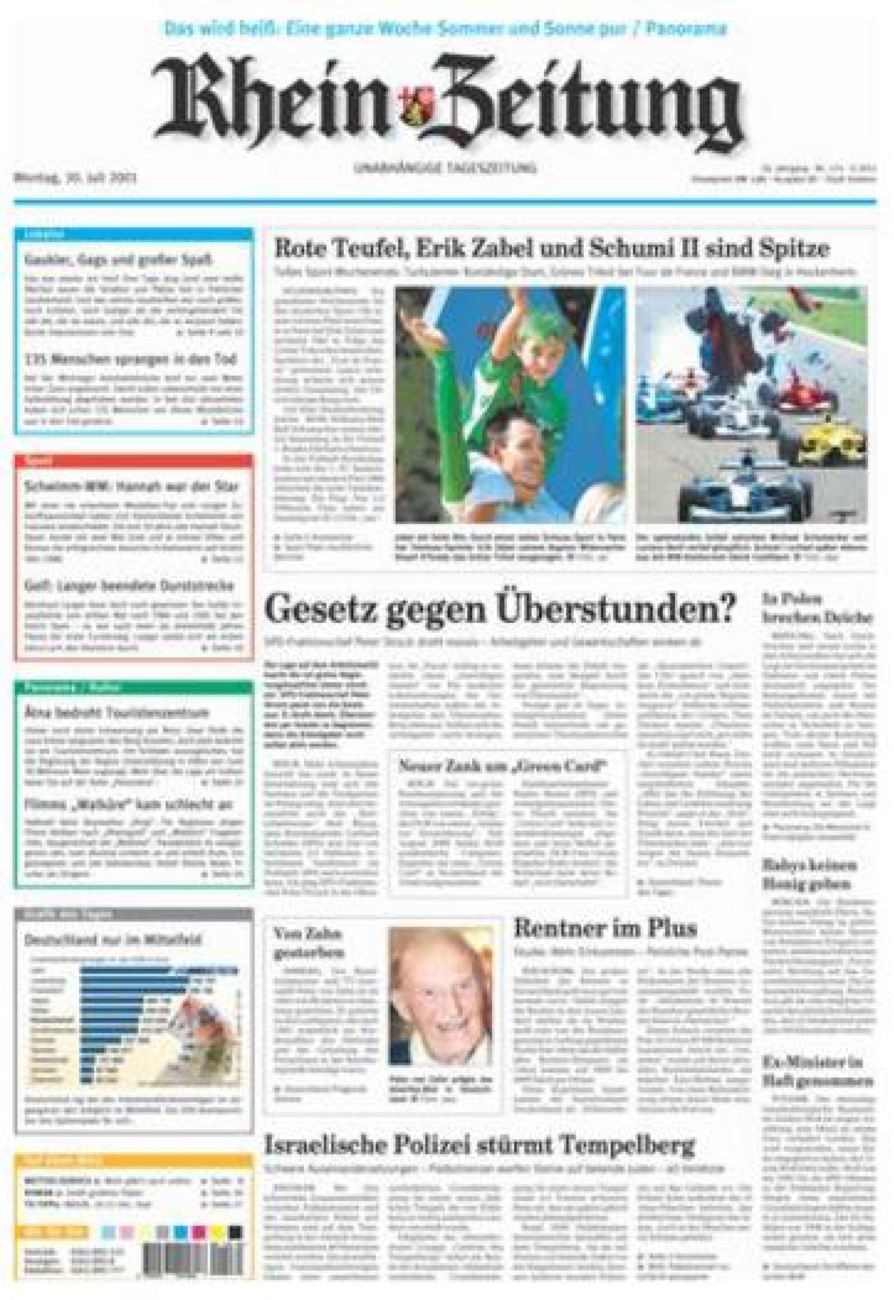 Rhein-Zeitung Koblenz & Region vom Montag, 30.07.2001