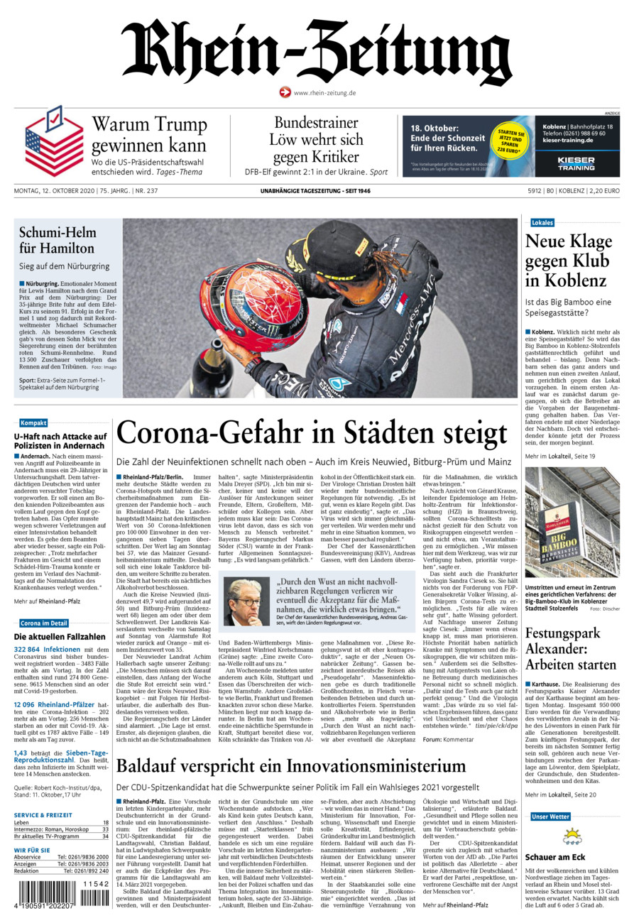Rhein-Zeitung Koblenz & Region vom Montag, 12.10.2020