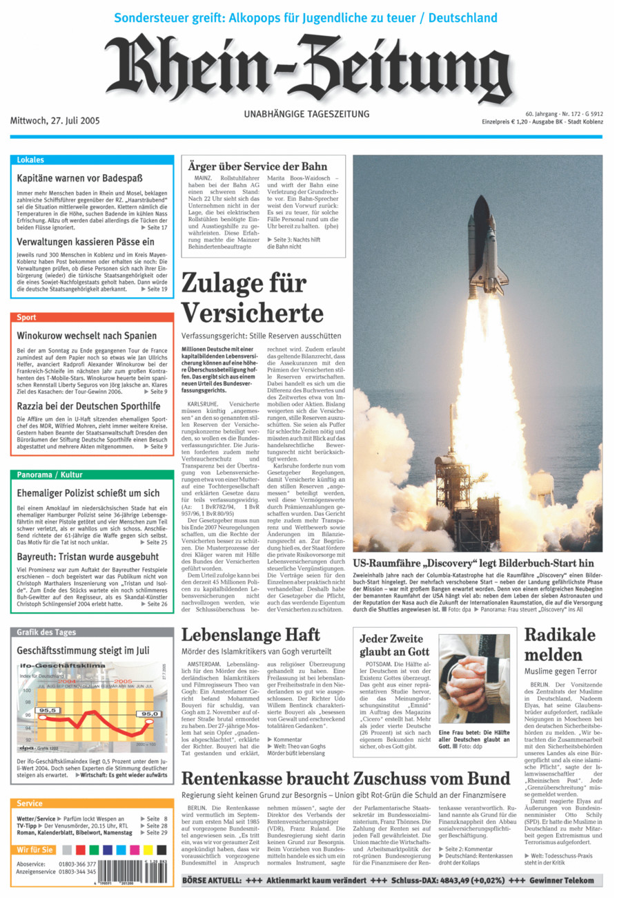Rhein-Zeitung Koblenz & Region vom Mittwoch, 27.07.2005