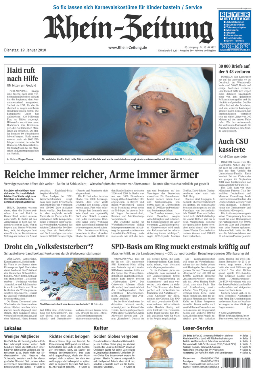 Rhein-Zeitung Koblenz & Region vom Dienstag, 19.01.2010