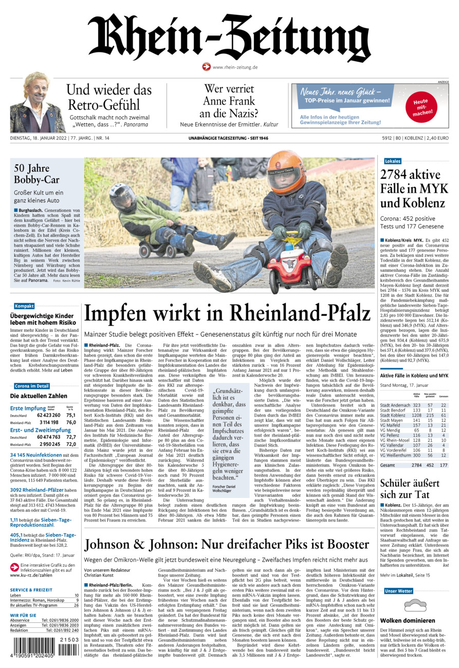 Rhein-Zeitung Koblenz & Region vom Dienstag, 18.01.2022