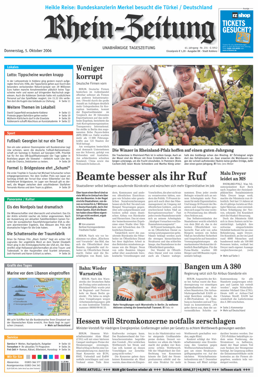 Rhein-Zeitung Koblenz & Region vom Donnerstag, 05.10.2006