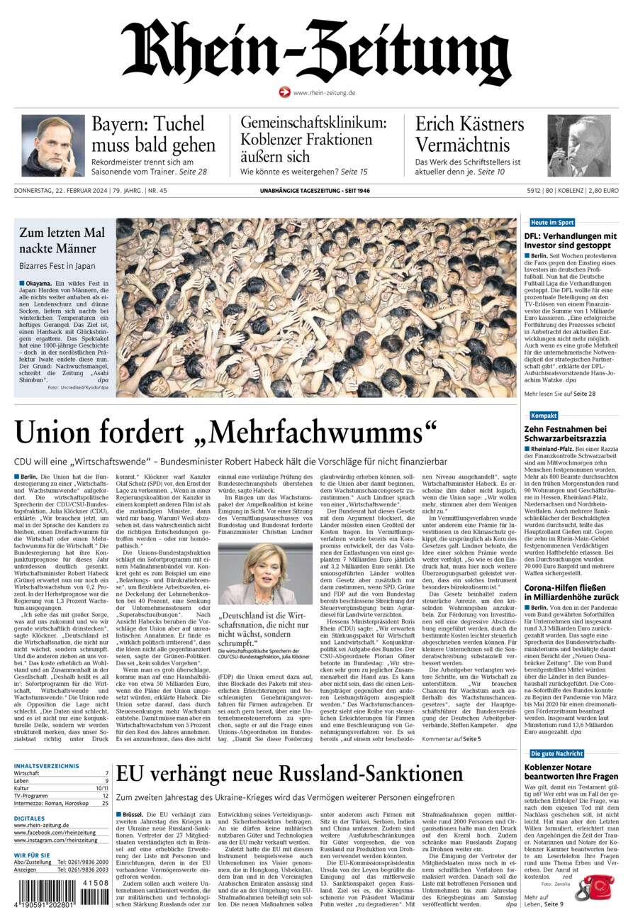 Rhein-Zeitung Koblenz & Region vom Donnerstag, 22.02.2024