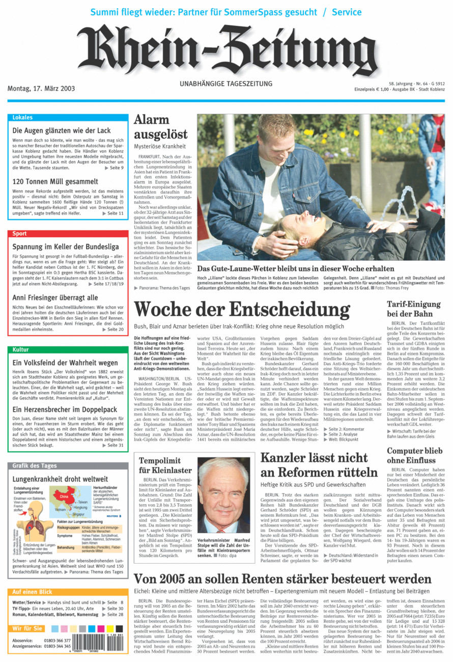 Rhein-Zeitung Koblenz & Region vom Montag, 17.03.2003
