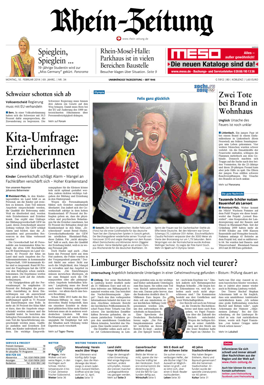 Rhein-Zeitung Koblenz & Region vom Montag, 10.02.2014