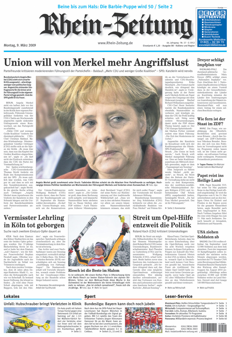 Rhein-Zeitung Koblenz & Region vom Montag, 09.03.2009