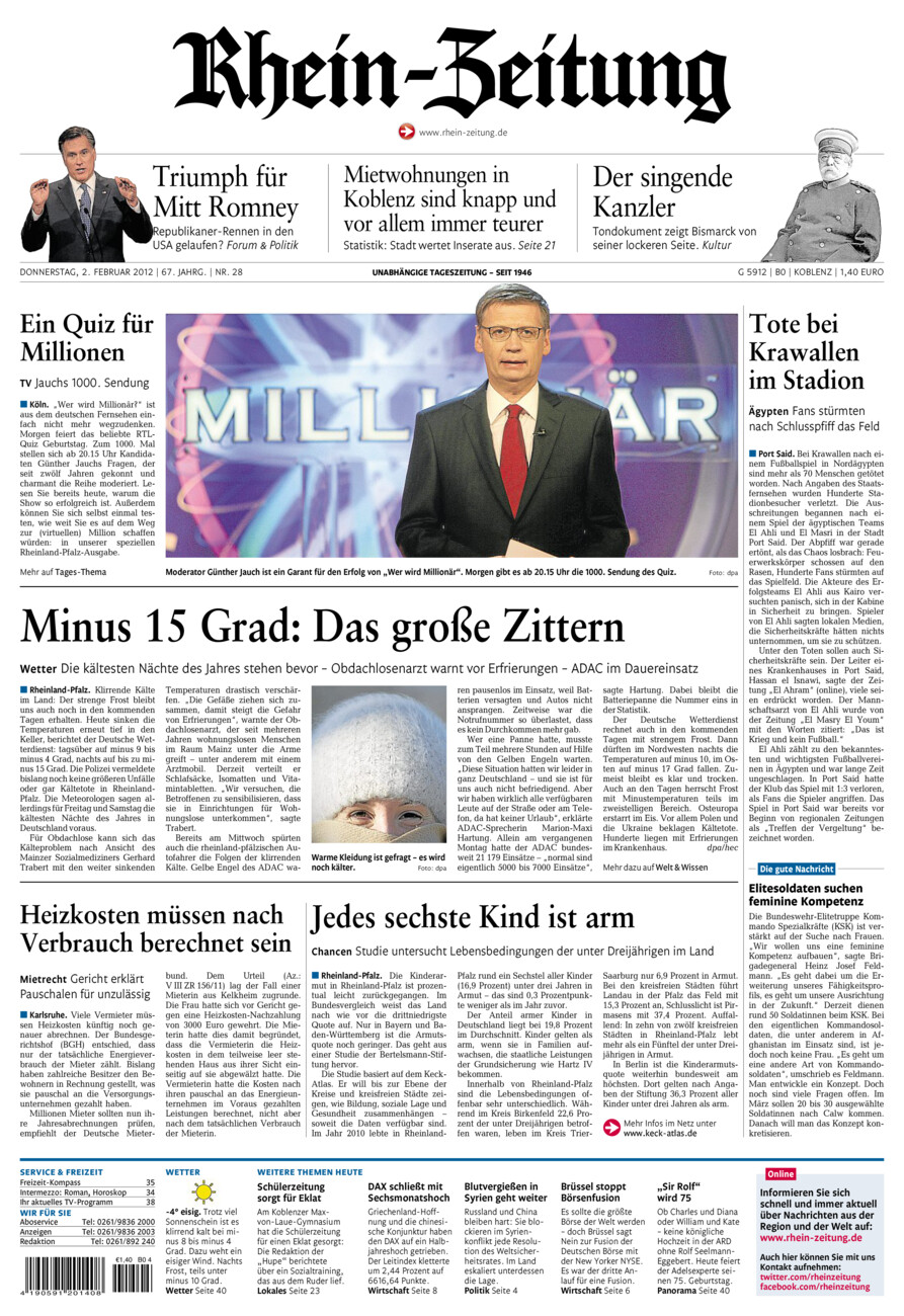Rhein-Zeitung Koblenz & Region vom Donnerstag, 02.02.2012