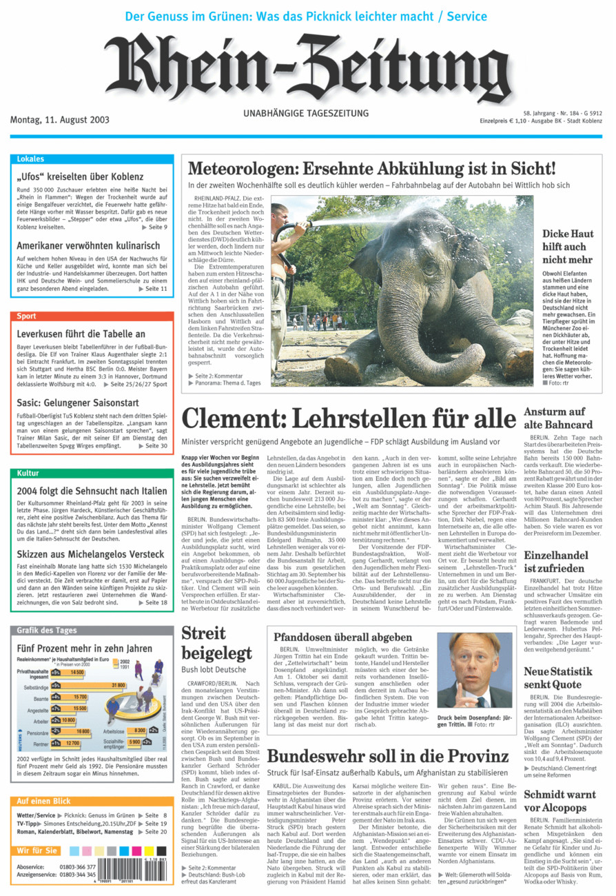 Rhein-Zeitung Koblenz & Region vom Montag, 11.08.2003