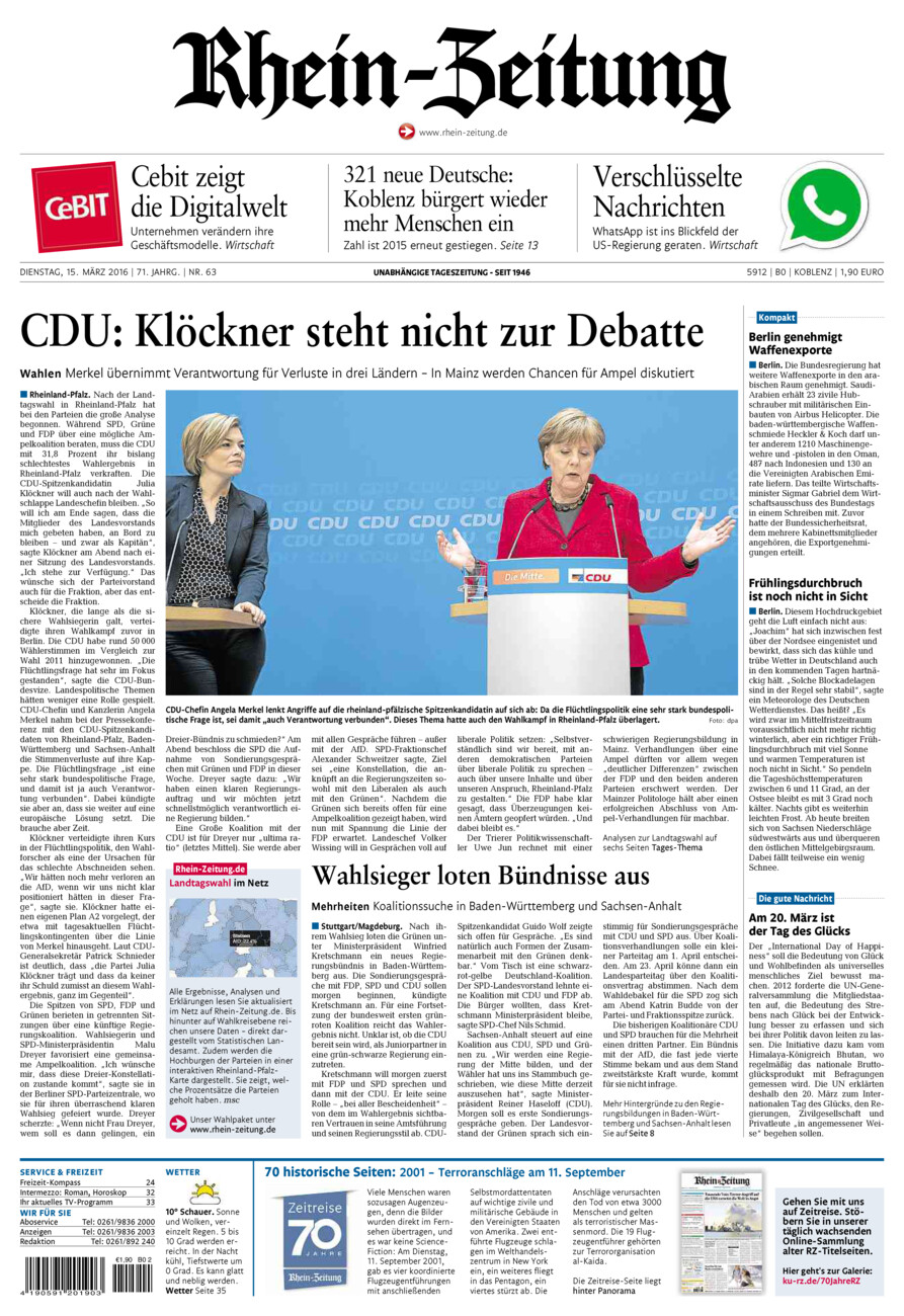 Rhein-Zeitung Koblenz & Region vom Dienstag, 15.03.2016