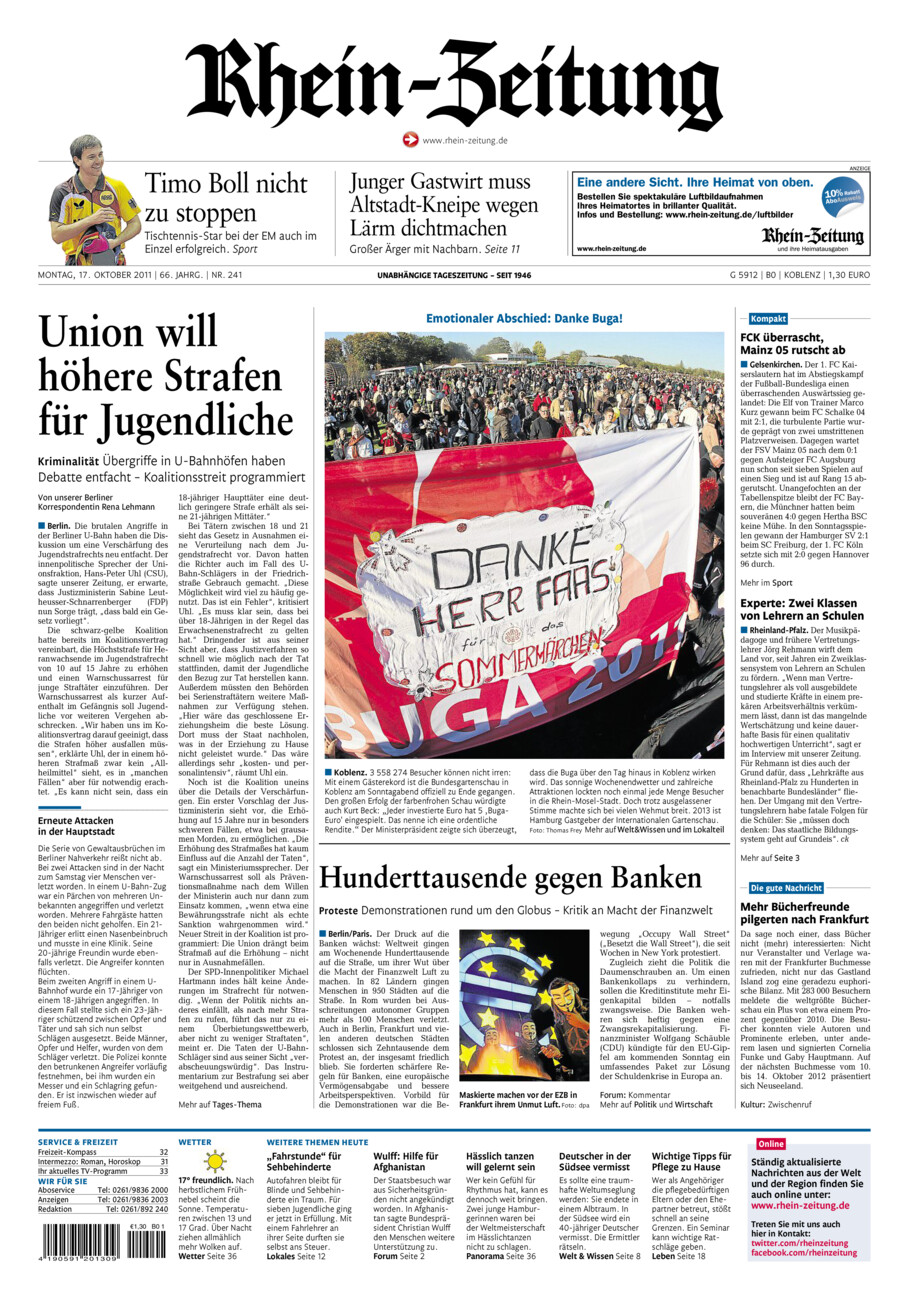Rhein-Zeitung Koblenz & Region vom Montag, 17.10.2011