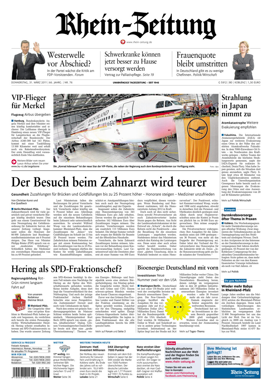 Rhein-Zeitung Koblenz & Region vom Donnerstag, 31.03.2011