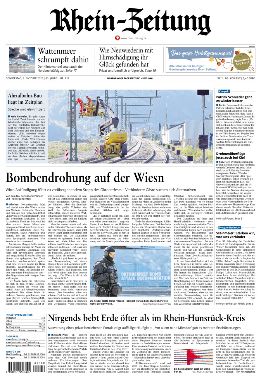 Rhein-Zeitung Koblenz & Region vom Donnerstag, 02.10.2025