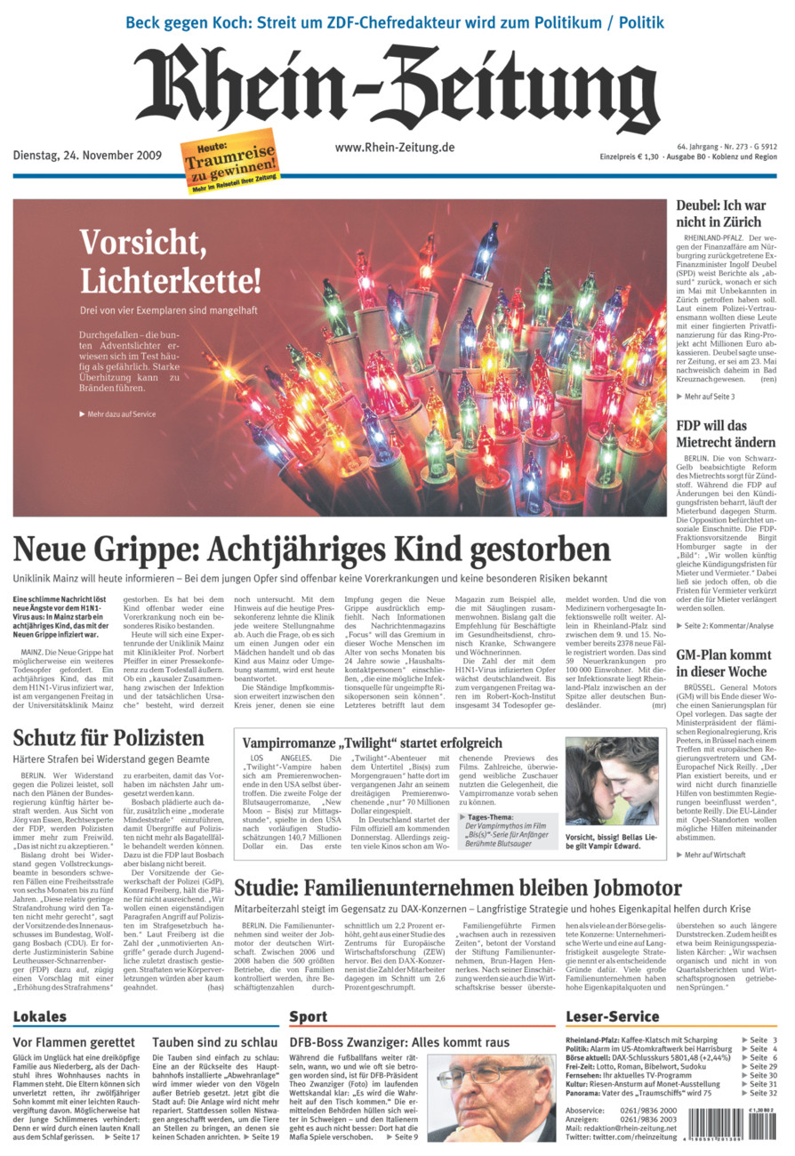 Rhein-Zeitung Koblenz & Region vom Dienstag, 24.11.2009