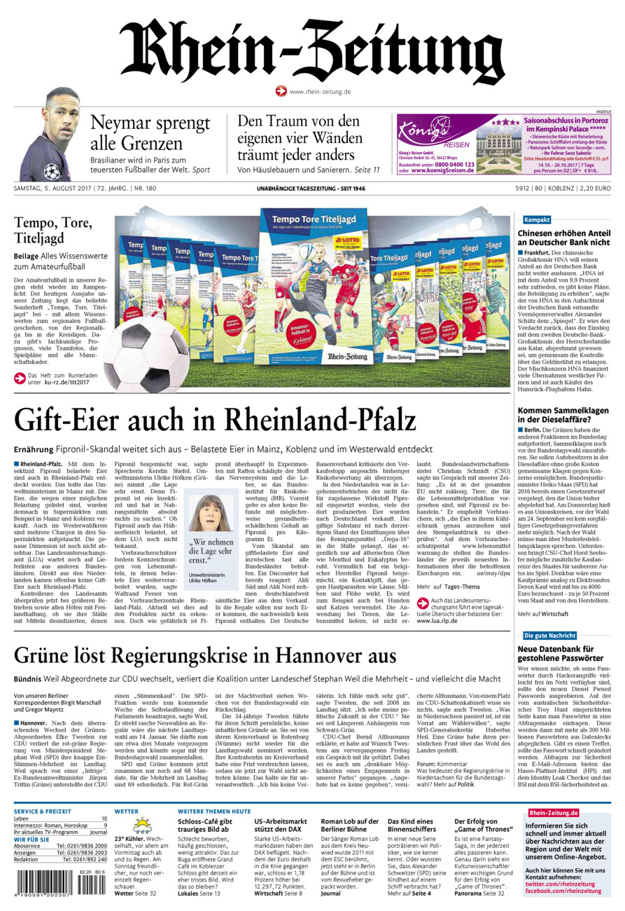 Rhein-Zeitung Koblenz & Region vom Samstag, 05.08.2017