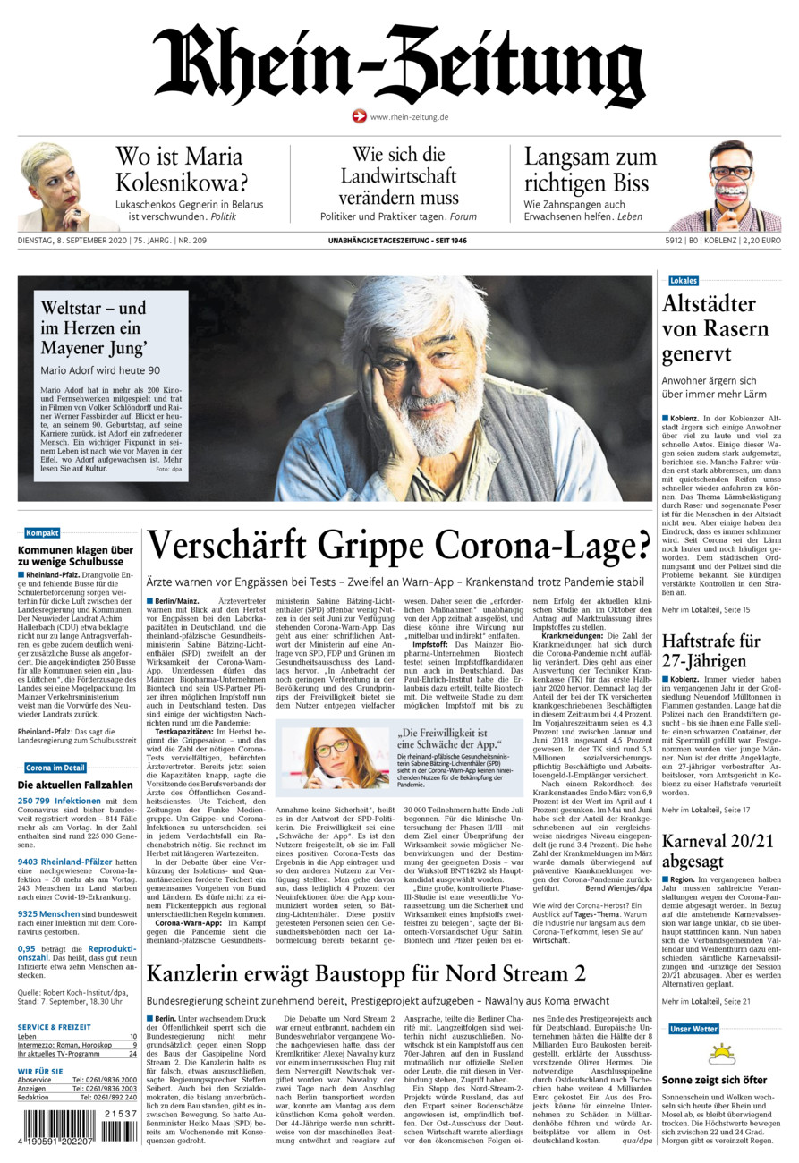 Rhein-Zeitung Koblenz & Region vom Dienstag, 08.09.2020