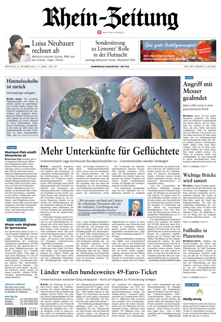 Rhein-Zeitung Koblenz & Region vom Mittwoch, 12.10.2022