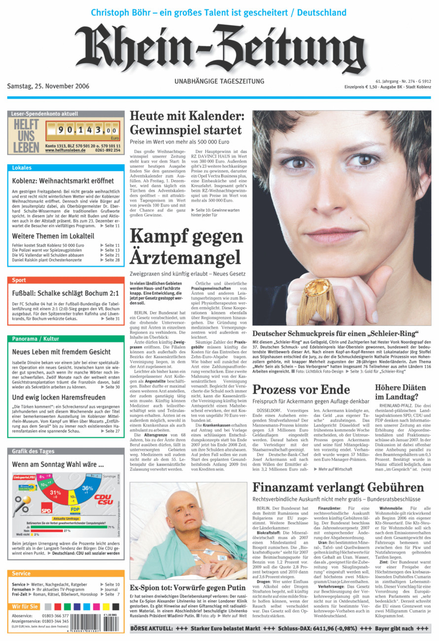 Rhein-Zeitung Koblenz & Region vom Samstag, 25.11.2006