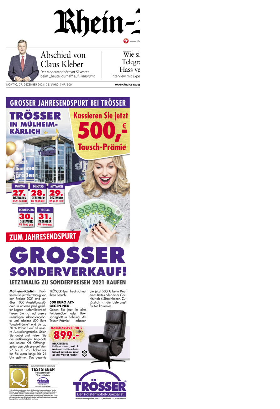 Rhein-Zeitung Koblenz & Region vom Montag, 27.12.2021