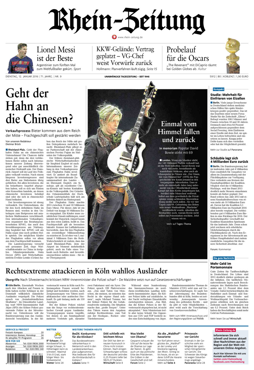 Rhein-Zeitung Koblenz & Region vom Dienstag, 12.01.2016