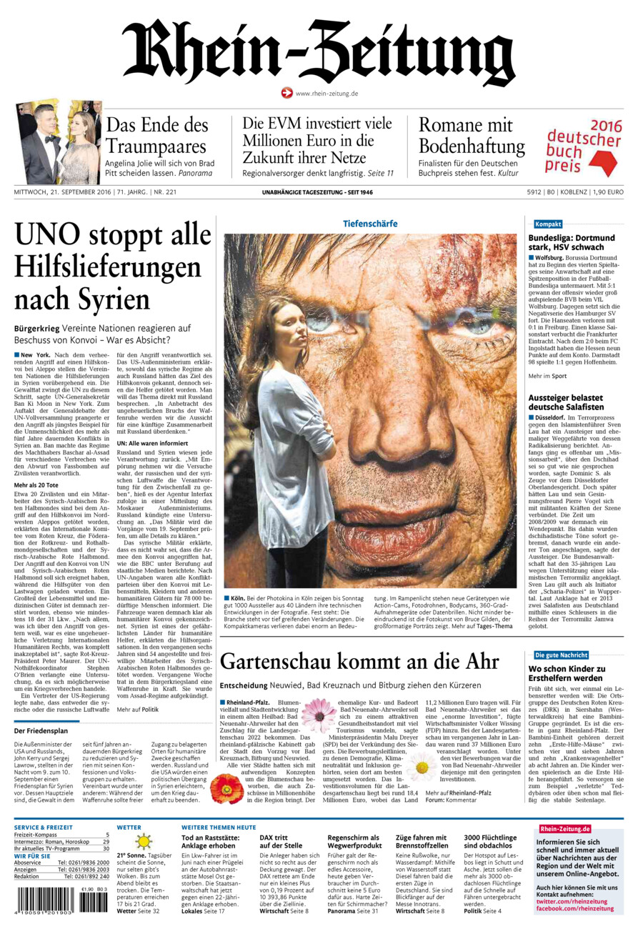 Rhein-Zeitung Koblenz & Region vom Mittwoch, 21.09.2016