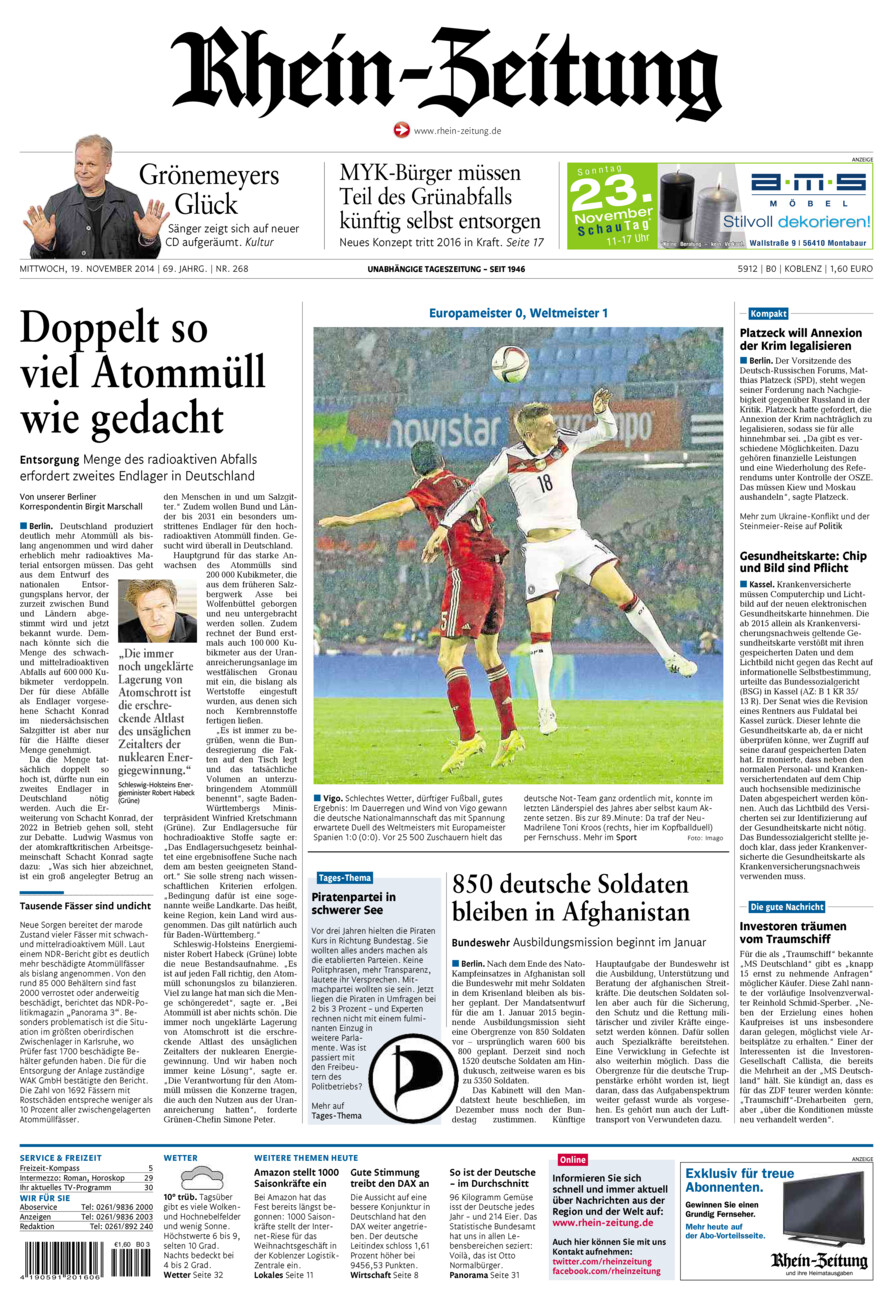 Rhein-Zeitung Koblenz & Region vom Mittwoch, 19.11.2014