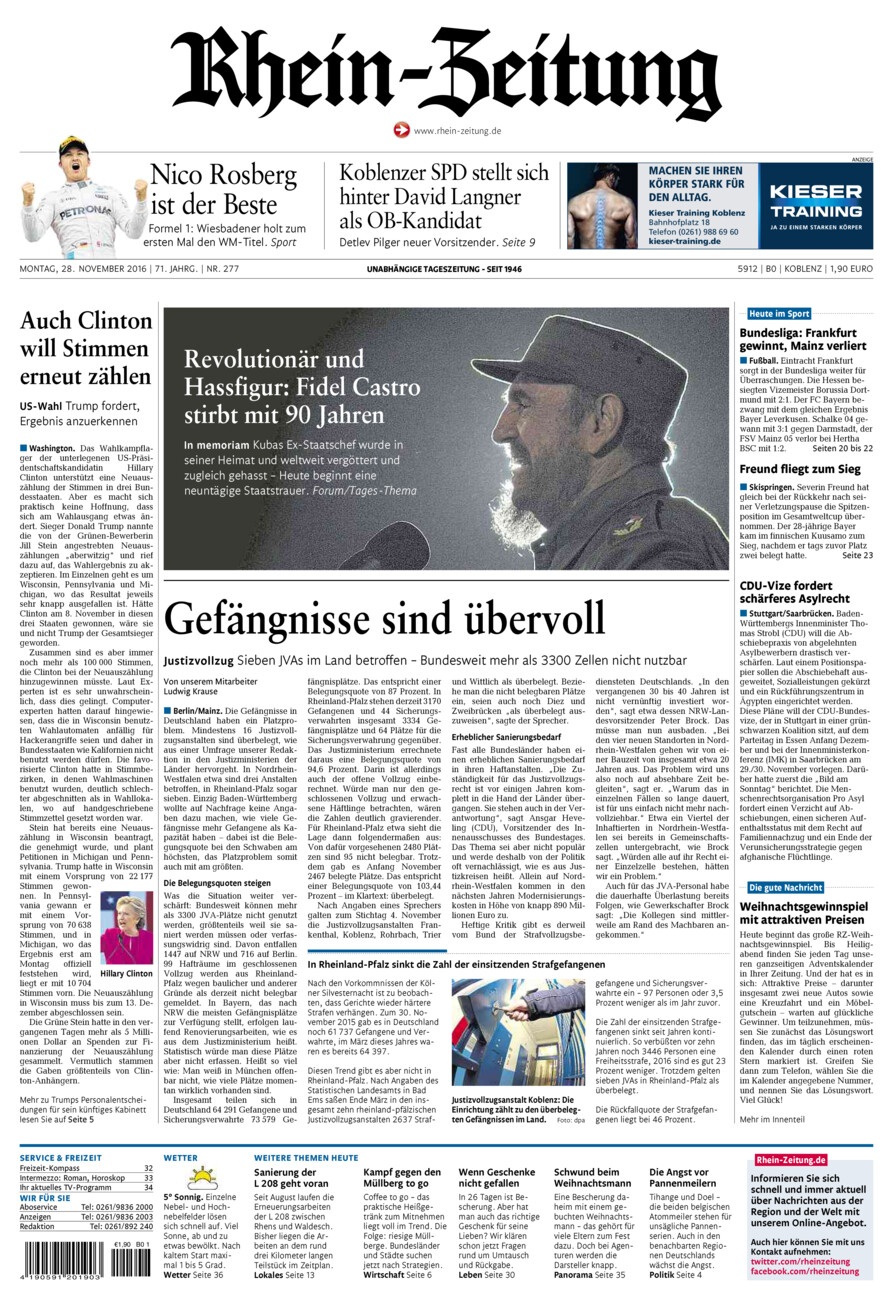 Rhein-Zeitung Koblenz & Region vom Montag, 28.11.2016