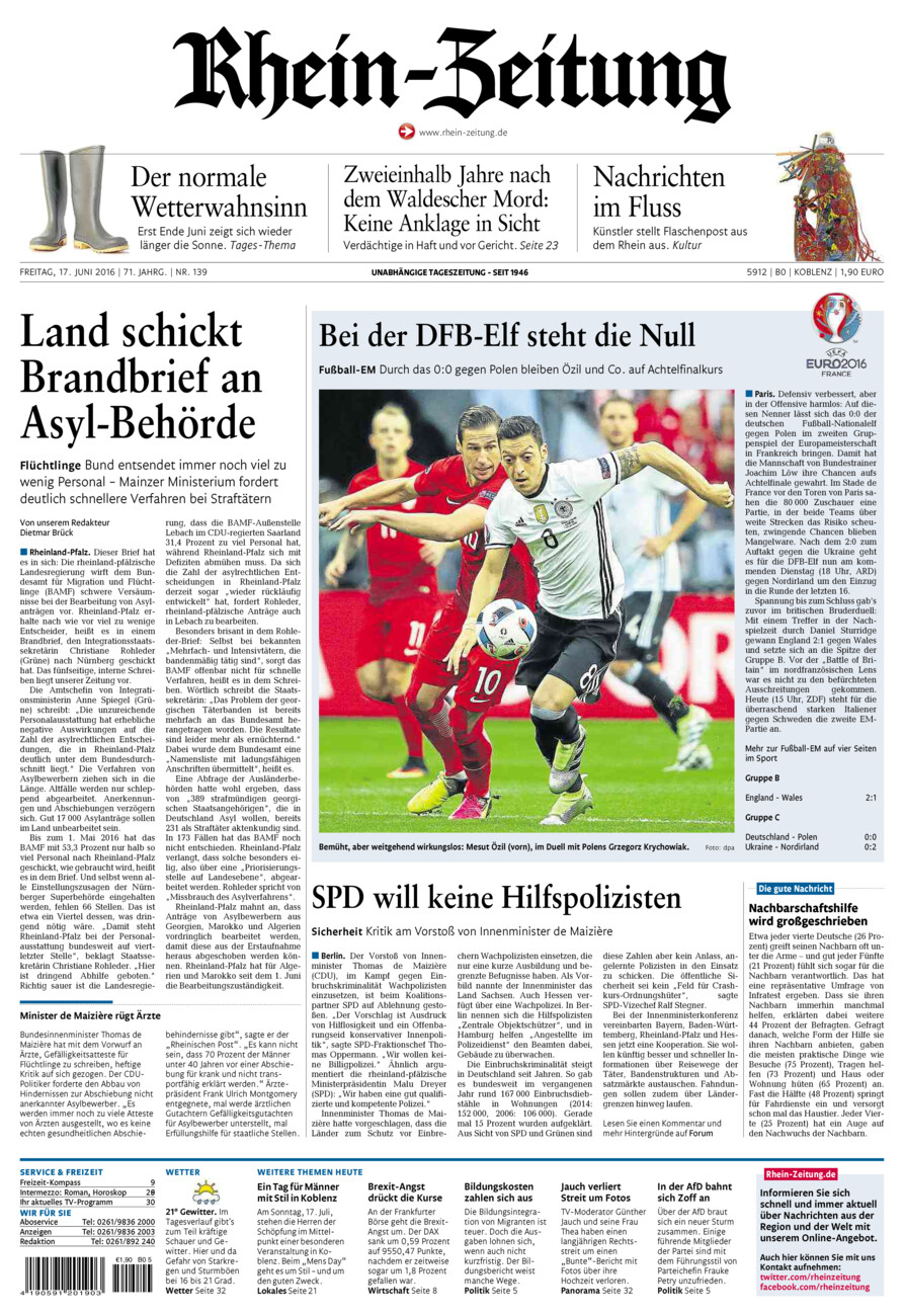 Rhein-Zeitung Koblenz & Region vom Freitag, 17.06.2016
