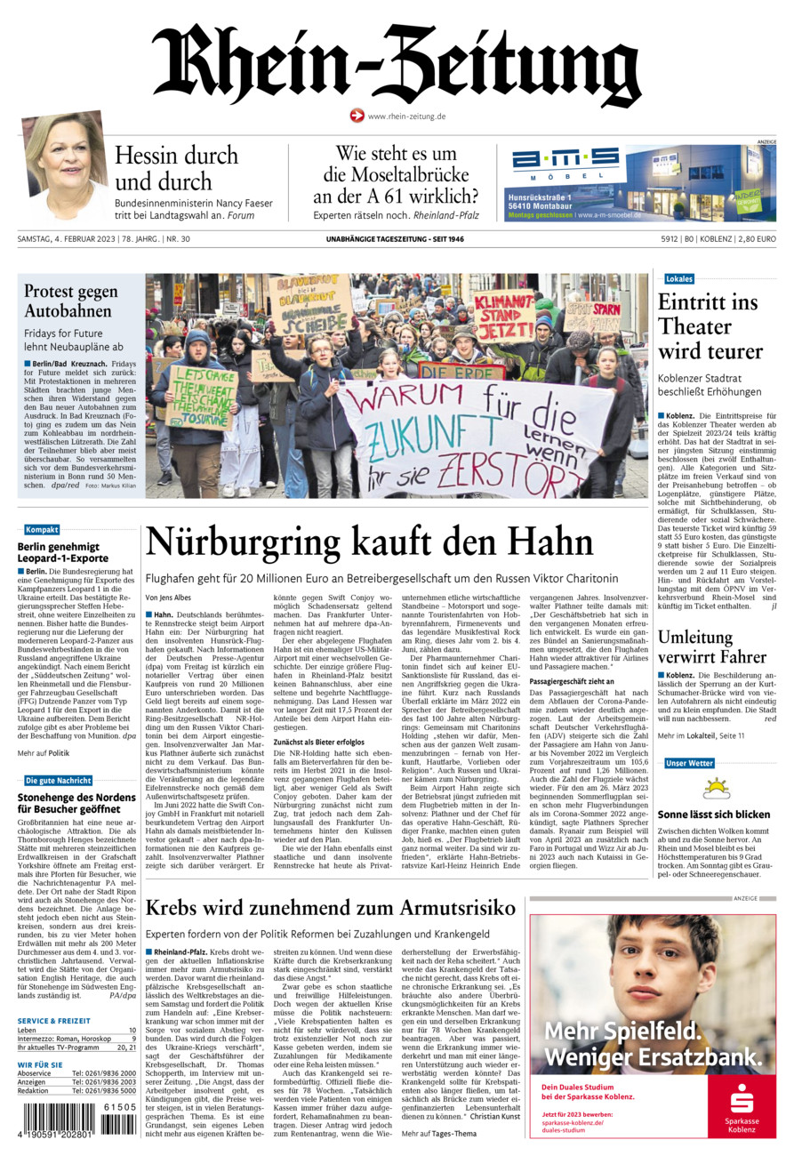 Rhein-Zeitung Koblenz & Region vom Samstag, 04.02.2023