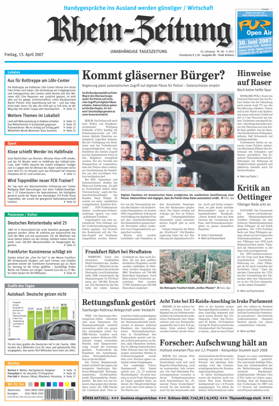 Rhein-Zeitung Koblenz & Region vom Freitag, 13.04.2007