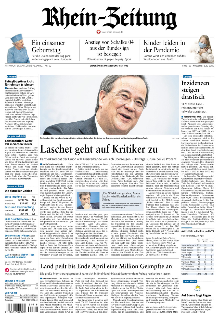 Rhein-Zeitung Koblenz & Region vom Mittwoch, 21.04.2021
