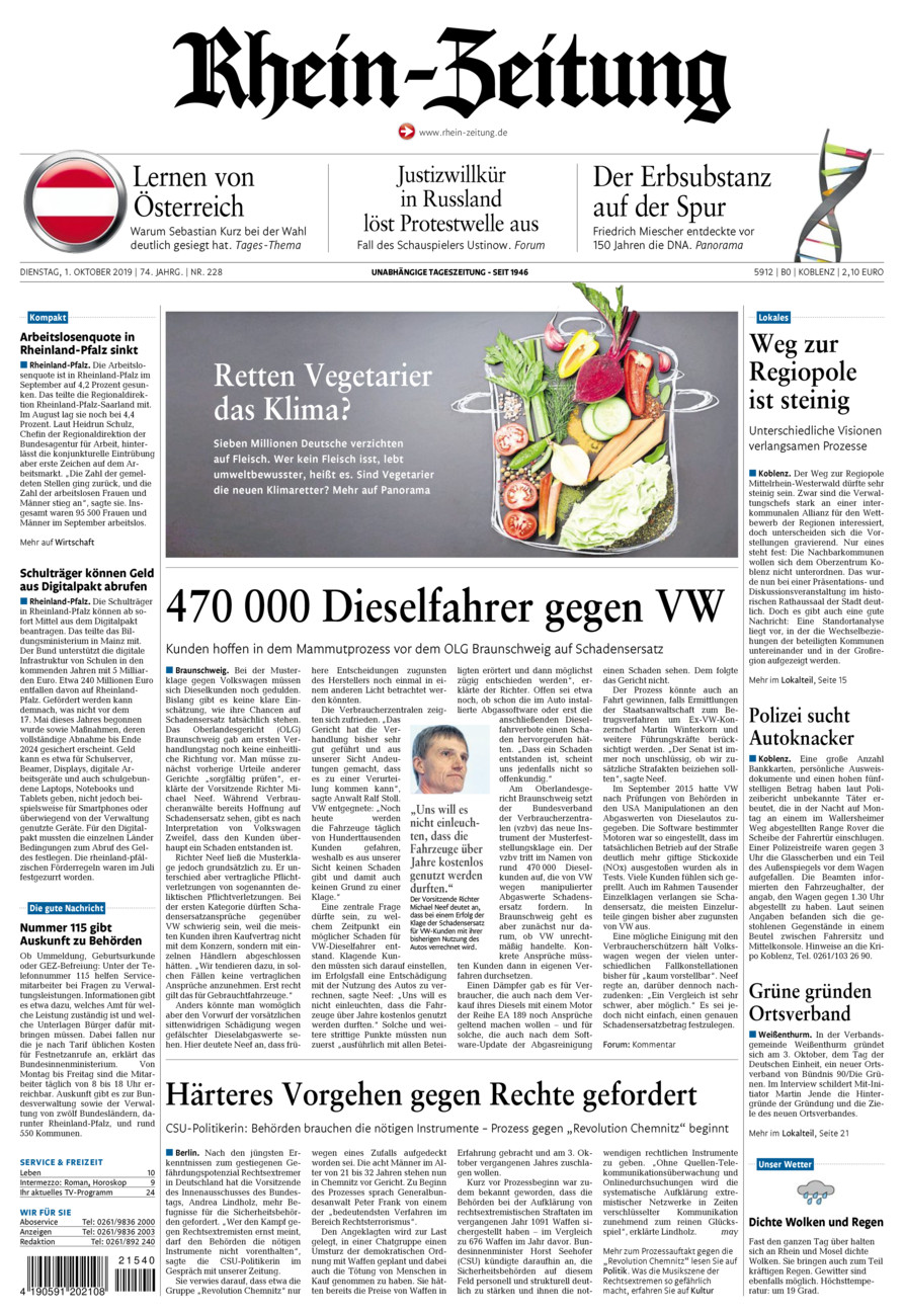 Rhein-Zeitung Koblenz & Region vom Dienstag, 01.10.2019
