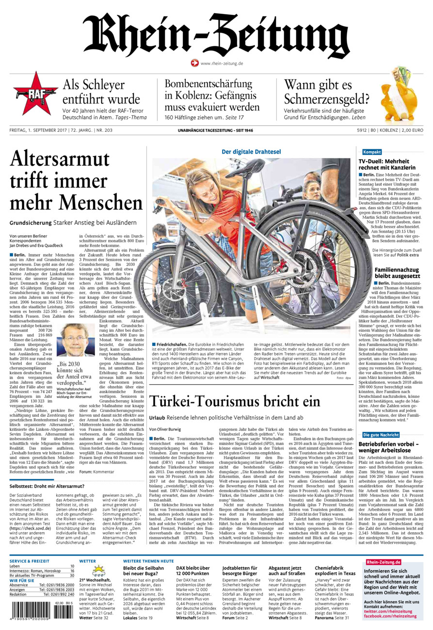 Rhein-Zeitung Koblenz & Region vom Freitag, 01.09.2017