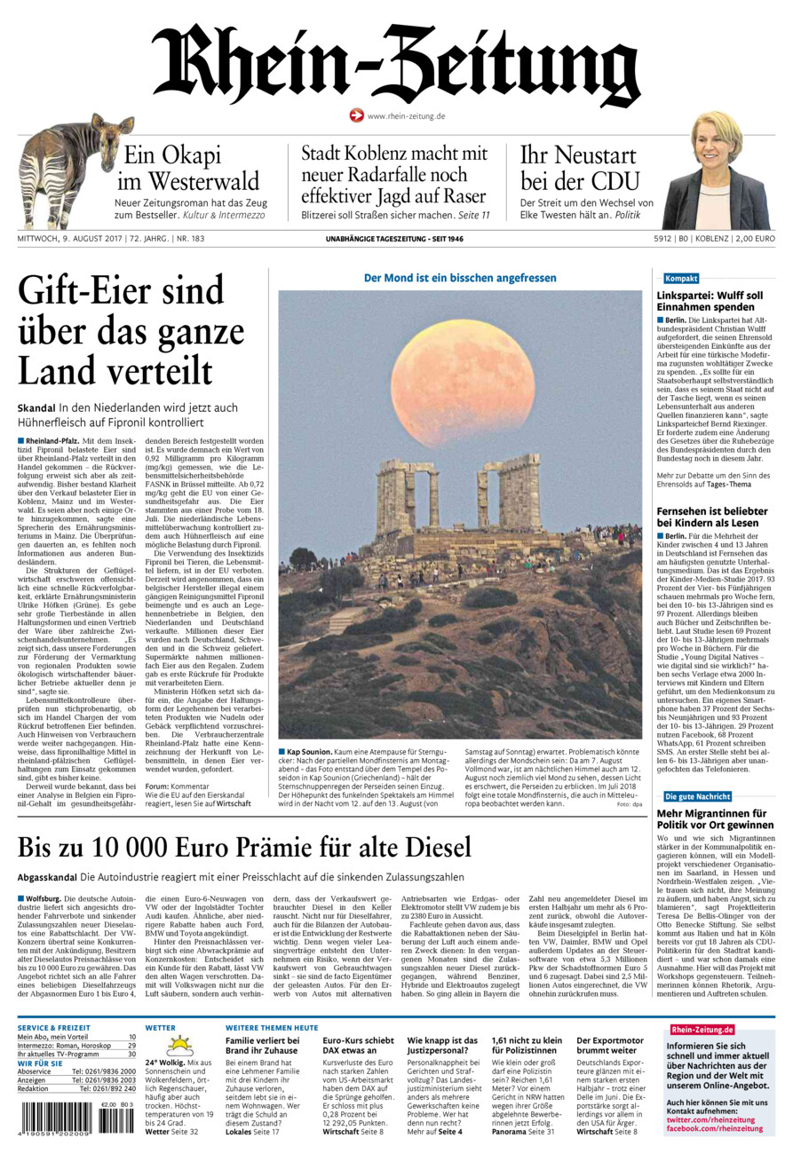 Rhein-Zeitung Koblenz & Region vom Mittwoch, 09.08.2017