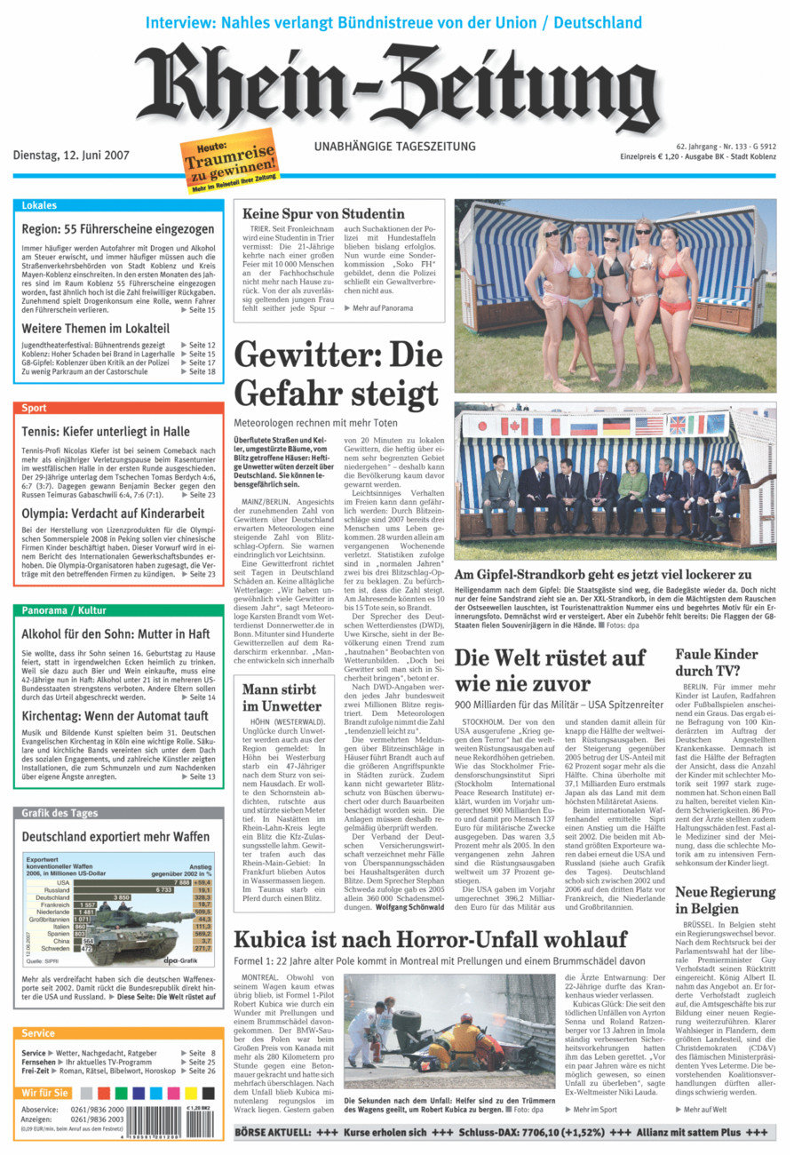 Rhein-Zeitung Koblenz & Region vom Dienstag, 12.06.2007
