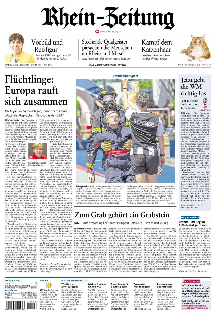 Rhein-Zeitung Koblenz & Region vom Samstag, 30.06.2018