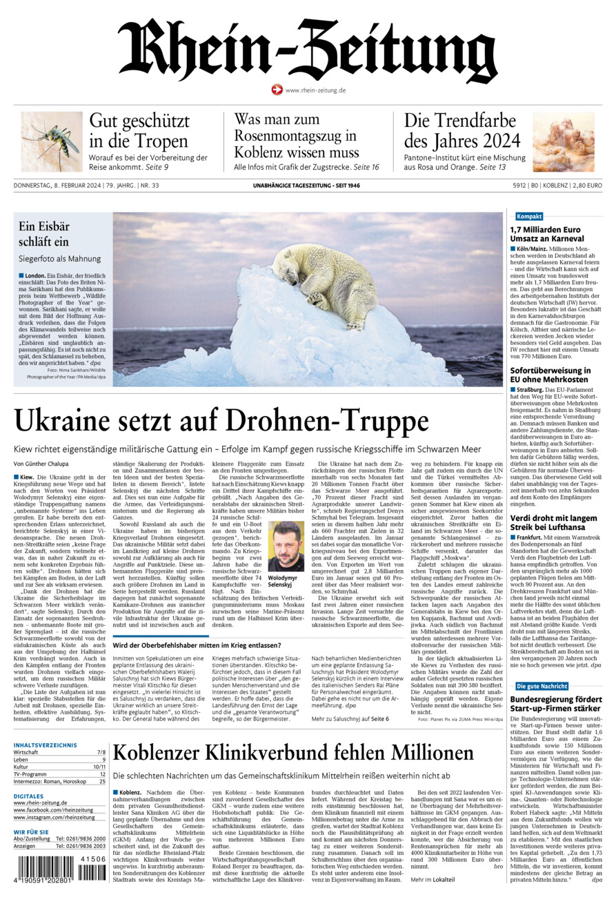 Rhein-Zeitung Koblenz & Region vom Donnerstag, 08.02.2024