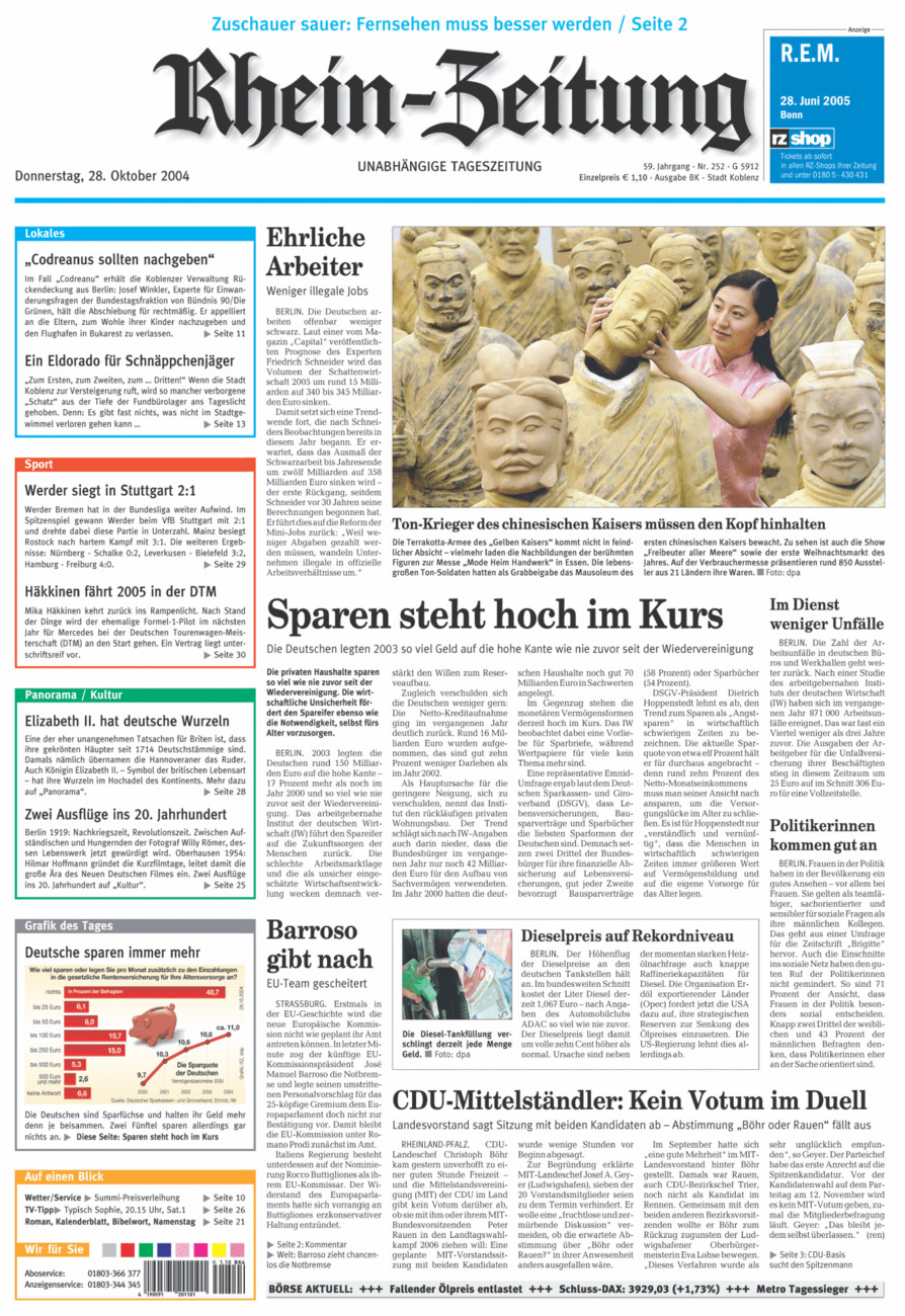 Rhein-Zeitung Koblenz & Region vom Donnerstag, 28.10.2004