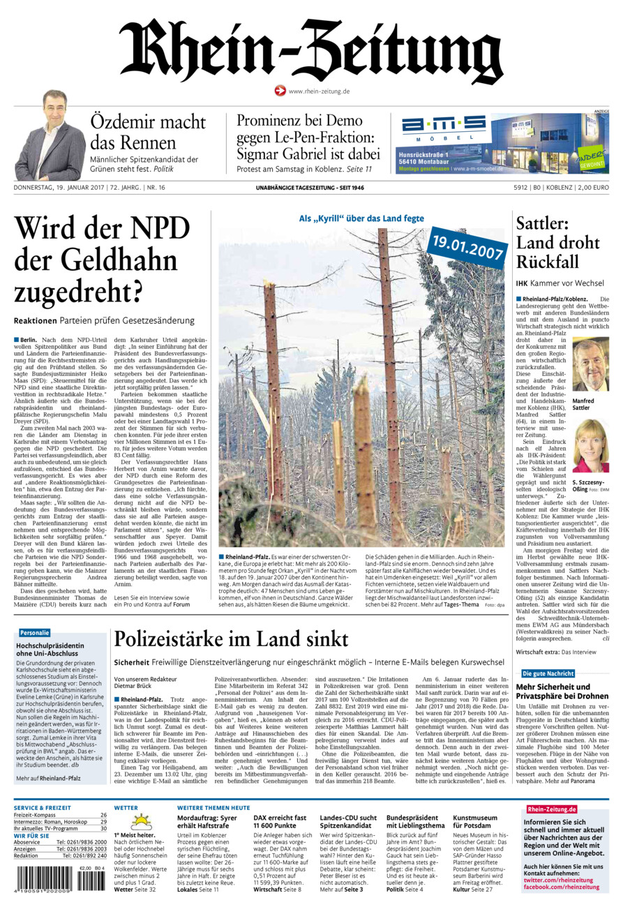 Rhein-Zeitung Koblenz & Region vom Donnerstag, 19.01.2017