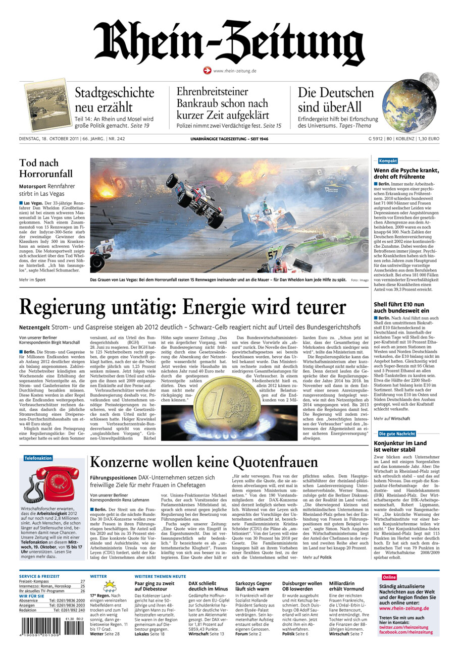 Rhein-Zeitung Koblenz & Region vom Dienstag, 18.10.2011