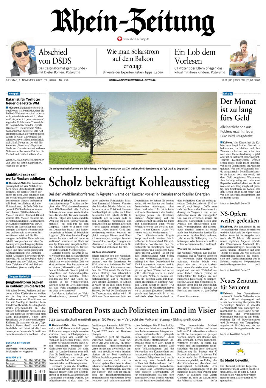 Rhein-Zeitung Koblenz & Region vom Dienstag, 08.11.2022