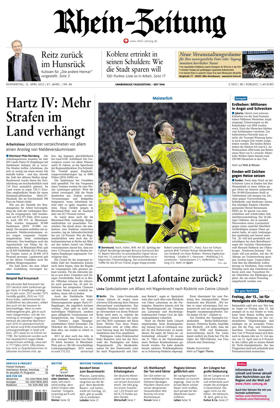 Rhein-Zeitung Koblenz & Region vom Donnerstag, 12.04.2012