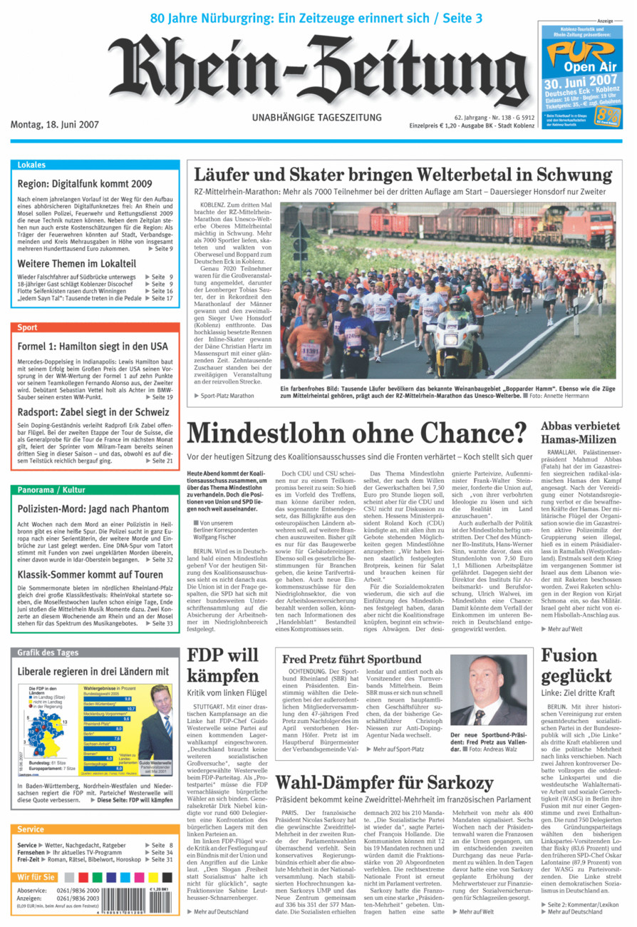 Rhein-Zeitung Koblenz & Region vom Montag, 18.06.2007