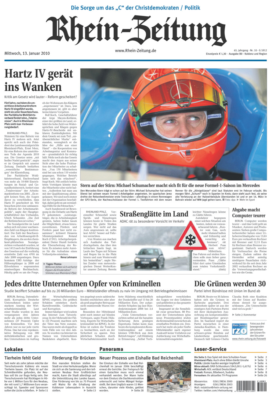 Rhein-Zeitung Koblenz & Region vom Mittwoch, 13.01.2010