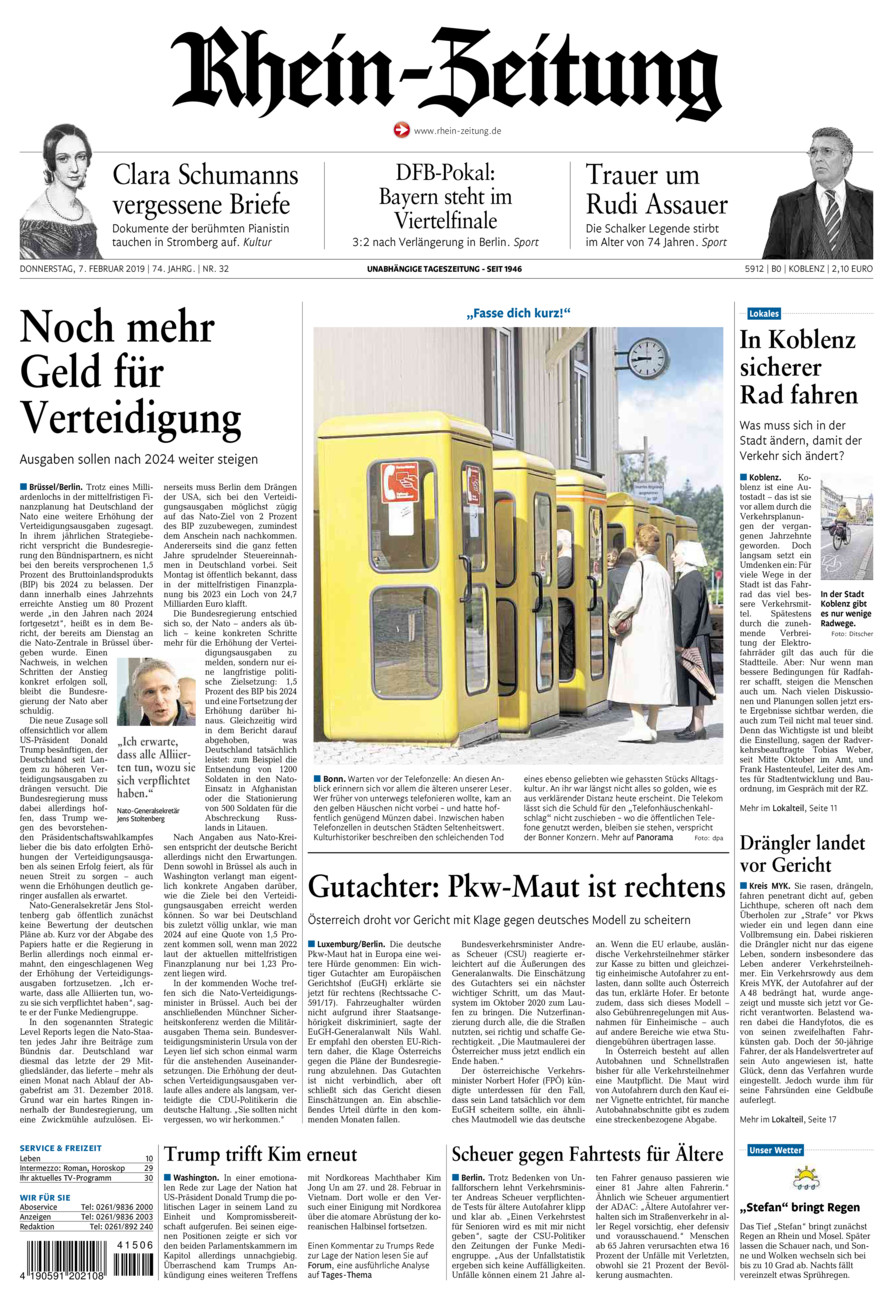 Rhein-Zeitung Koblenz & Region vom Donnerstag, 07.02.2019