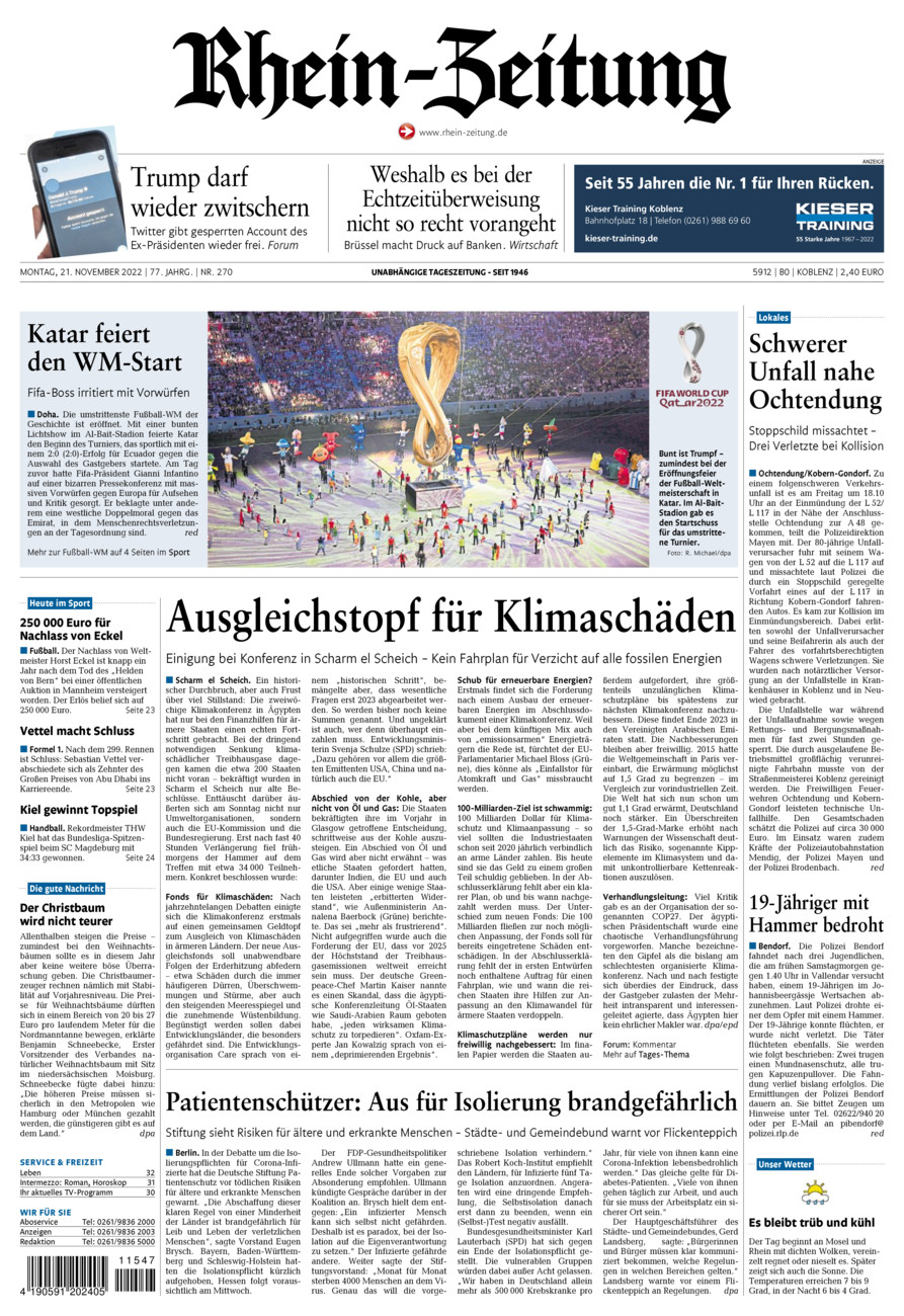 Rhein-Zeitung Koblenz & Region vom Montag, 21.11.2022