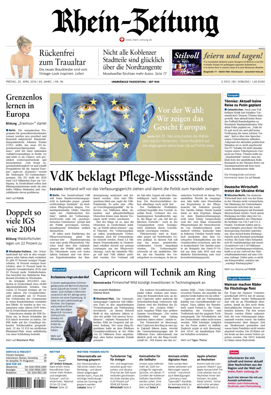 Rhein-Zeitung Koblenz & Region vom Freitag, 25.04.2014