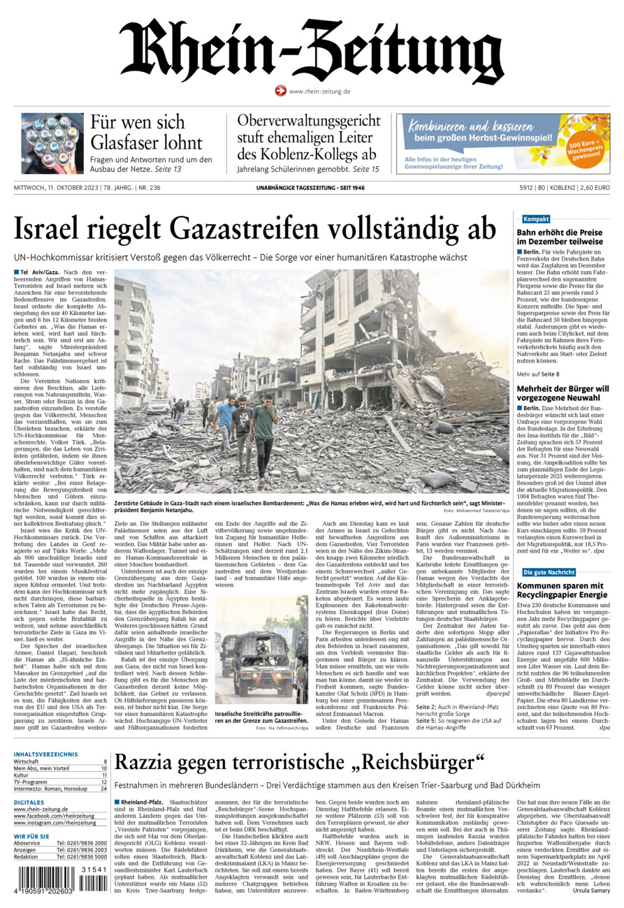 Rhein-Zeitung Koblenz & Region vom Mittwoch, 11.10.2023