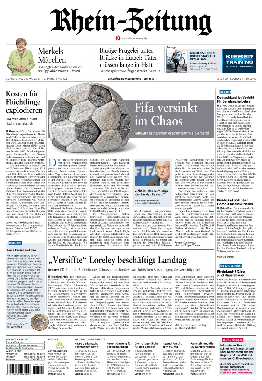 Rhein-Zeitung Koblenz & Region vom Donnerstag, 28.05.2015