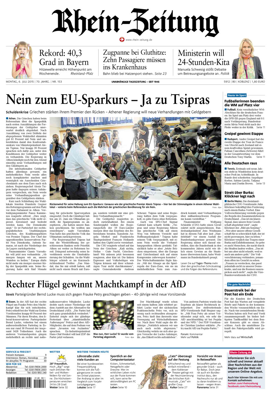 Rhein-Zeitung Koblenz & Region vom Montag, 06.07.2015